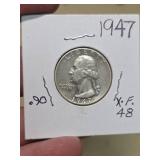 1947 Washington silver quarter