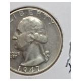 1947 Washington silver quarter