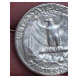 1951P AU58 Washington silver quarter