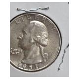 1953 Washington silver quarter