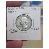 1961 Washington silver quarter