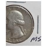 1961 Washington silver quarter