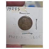 1928-S Lincoln Wheat penny