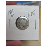 1911 Barber silver dime
