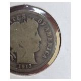 1913 Barber silver dime