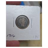 1916 Barber silver dime