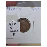 1928-S Lincoln Wheat penny. Large \"S\" error.