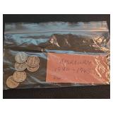 Lot of 6 1940-1945 Mercury silver dimes