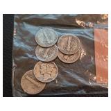 Lot of 6 1940-1945 Mercury silver dimes