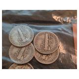 Lot of 6 1940-1945 Mercury silver dimes