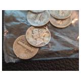 Lot of 6 1940-1945 Mercury silver dimes