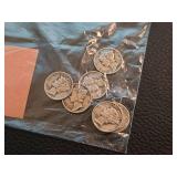 Lot of 6 1940-1945 Mercury silver dimes