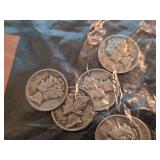 Lot of 6 1940-1945 Mercury silver dimes