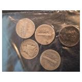 Lot of 6 Mercury silver dimes