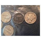 Lot of 6 Mercury silver dimes