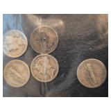 Lot of 6 Mercury silver dimes