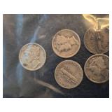 Lot of 6 Mercury silver dimes
