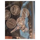Lot of 6 Mercury silver dimes