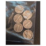 Lot of 6 Mercury silver dimes