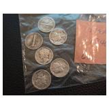 Lot of 6 Mercury silver dimes