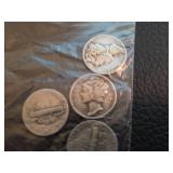 Lot of 6 Mercury silver dimes
