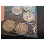 Lot of 6 Mercury silver dimes