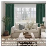SHINELAND Dark Emerald Green Blackout Curtains 63 Inch Length,Pinch Pleated Insulated Thermal Curtains for Winter Bedroom Living Room 2 Panels Set