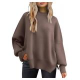 LILLUSORY Oversized Sweaters for Women 2025 Fall Fashion Outfits Trendy Crewneck Knit Cute Lightweight Sweater Pullover Tops Long Sleeve Shirts Winter Clothes Nutmeg XL
