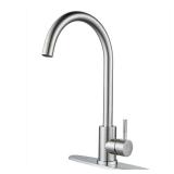 Kohonby Single Handle High Arc Brushed Nickel Kitchen Faucet Stainless Steel Commercial Single Hole Kitchen Sink Faucet, Modern One Hole Bar Sink Faucet with Deck Plate