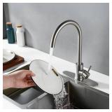 Kohonby Single Handle High Arc Brushed Nickel Kitchen Faucet Stainless Steel Commercial Single Hole Kitchen Sink Faucet, Modern One Hole Bar Sink Faucet with Deck Plate