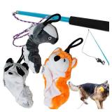 Jalousie Collapsible Dog Flirt Pole with Three Squeaky Toys Plush Toys Dog Teaser Wand Chase it Toy with Refills Upgraded Rope