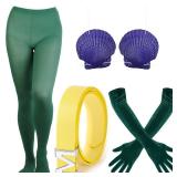 Kavoc 4 Pcs Halloween Mermaid Cosplay Costume Include Dark Green Pantyhose,Gloves,Seashell Bra and Belt for Adults Role Play Party Accessories Supplies Style2