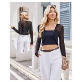 Women Sheer Shrugs Long Sleeve Cropped Cardigan Open Front Bolero Shrug for Evening Dressy Black S