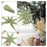 SUNBEAUTY Sage Green 7-Pointed 12 Inch Paper Star Lanterns Christmas Hanging Lamp Paper Decorations Shade Wedding Birthday Christmas Home Party Decorations