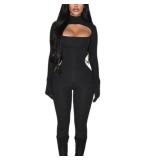 ksotutm Long Sleeve Jumpsuit for Women Sexy One Piece Jumpsuit Black Bodycon Jumpsuit Jumpsuits Black Large