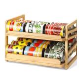 Yumkfoi Rolling Bamboo Can Organizer Rack, Stackable Double-Layer Can Organizers and Storage For Pantry, Canned Goods Holder Dispenser For Countertop Kitchen Cabinet or Pantry Shelf