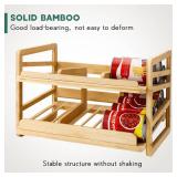 Yumkfoi Rolling Bamboo Can Organizer Rack, Stackable Double-Layer Can Organizers and Storage For Pantry, Canned Goods Holder Dispenser For Countertop Kitchen Cabinet or Pantry Shelf