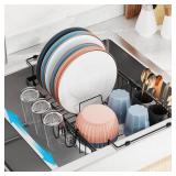 iSPECLE Expandable in Sink Dish Drying Rack - Adjustable Capacity Over The Sink Dish Drainer Drying Rack with Cup Holder for Kitchen, 12.4-17.1 L x 14.2 W, Black