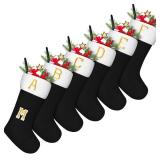 Tatuo 6 Pack Christmas Burlap Stockings Large 18 Xmas Stockings Christmas Hanging Decorations Tree Decor Xmas Party Supplies with 6 Sheet Letter Self Adhesive Vinyl Sticker(Black)