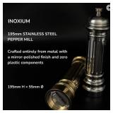 Aurevit Metal Pepper Grinder with Stainless Steel Core, Heavy Duty High Output Pepper Mill with Adjustable Coarseness, All-Metal Construction, Refillable (Silver)