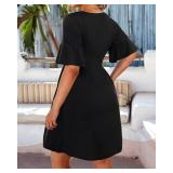 Pinup Fashion Plus Size Black Dresses for Women Summer Casual Ruffle Bell Sleeve Knit Swing Tunic Babydoll Beach Sundress with Pockets Size 20