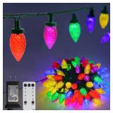ZAIYW 66ft 100 LED C9 Christmas Lights String, Strawberry String Lights UL Plug C9 String Lights Green Wire Waterproof for Outdoor Roof Eaves Garden Yard Xmas Decor (Multicolor)