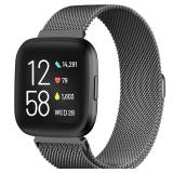 ZWGKKYGYH Metal Bands Compatible with Fitbit Versa/Versa Lite/Versa 2 Smart Watch for Women Men, Stainless Steel Mesh Replacement Bracelet Band for Versa 2, Black Small