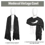 Wrap Dune Hooded Shawl Medieval Cloak Renaissance Costume Cape Shaman Cowl With Viking Brooch (Black)