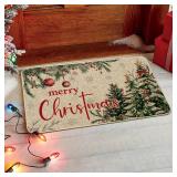 Artoid Mode Holly Tree Ornament Merry Christmas Doormat, Winter Low-Profile Switch Rug Home Decor Door Mat Floor Mat for Outdoor Indoor 17x29 Inch