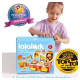 Restaurant Play Food Set Toy - 40+ PCS Fast Food Playset with Potato Cutter, Simulated Frying Effect & Lights, Order, Card & Drink Station - Interactive Role Play Toy Birthday Gift for Boys Girls