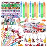 Winrayk 98Pcs Farm Animals Party Favors Barnyard Birthday Supplies, Drinking Straw Mini Bubble Wand Slap Bracelet Keychain Sticker, Goody Bag Stuffer Filler Girl Boy Kids Farm Theme Party Favors Decor