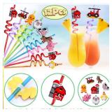 Winrayk 98Pcs Farm Animals Party Favors Barnyard Birthday Supplies, Drinking Straw Mini Bubble Wand Slap Bracelet Keychain Sticker, Goody Bag Stuffer Filler Girl Boy Kids Farm Theme Party Favors Decor