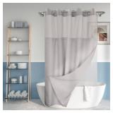 River Dream No Hook Slub Textured Shower Curtain with Snap-in PEVA Liner Set - 71 x 74(72), Hotel Style with See Through Top Window, Machine Washable & Water Repellent, Gray, 71x74
