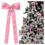 12Pcs Pink Velvet Bows Christmas Tree Decorations,5in x 10in Valentines Day Ornaments for Tree Home Coquette Room Birthday Party Front Door Wedding Holiday Decor